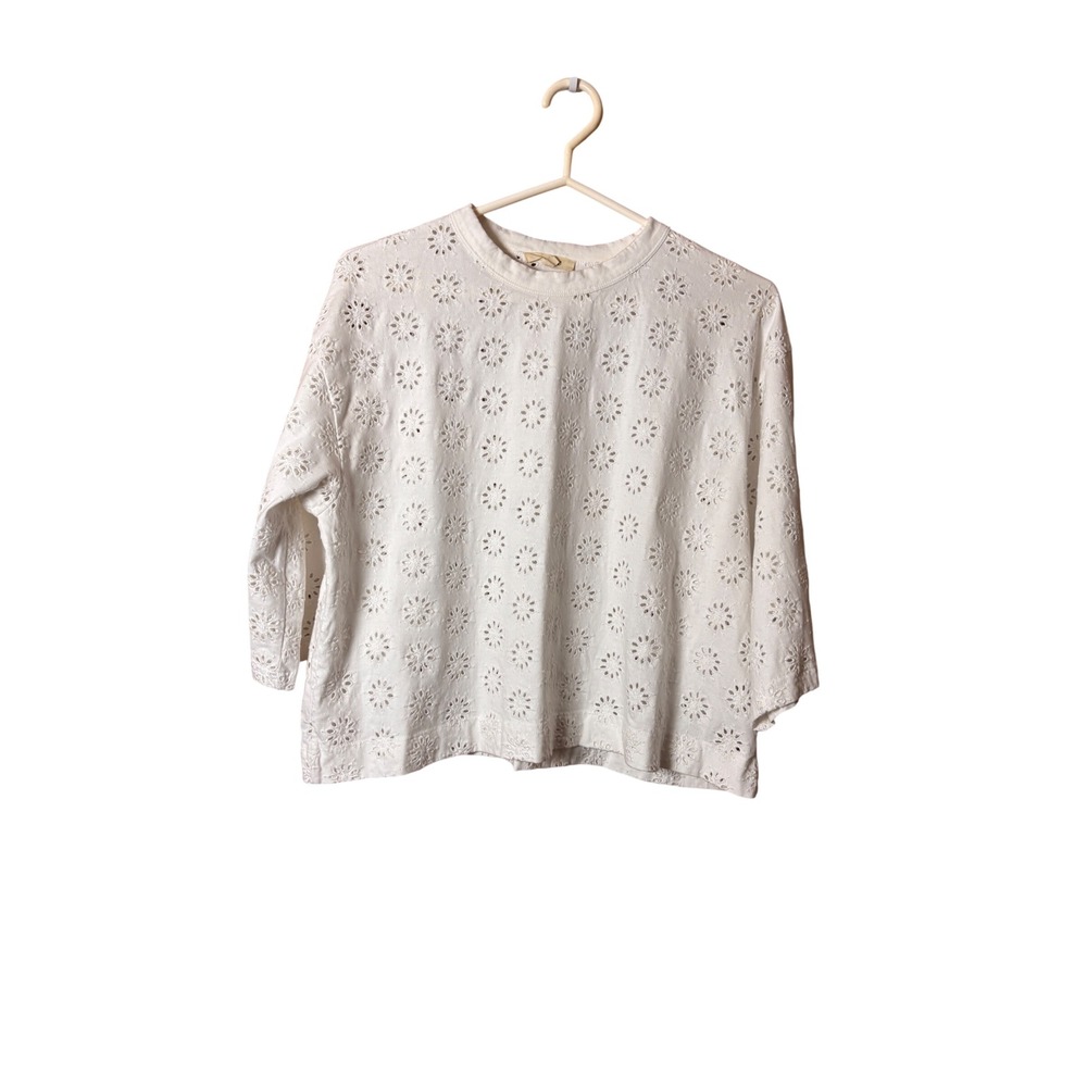 Madewell Embroidered Wide Sleeve Boxy Tee Large White Floral Sunburst Boho 2025 - Picture 2 of 8